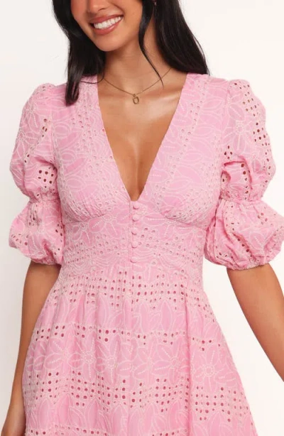 Petal And Pup Petal & Pup Tani Eyelet Puff Sleeve Cotton Blend Maxi Dress In Pink