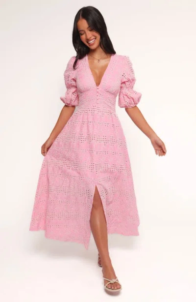 Petal And Pup Petal & Pup Tani Eyelet Puff Sleeve Cotton Blend Maxi Dress In Pink