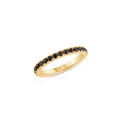 Sally Skoufis Women's Black / Gold Complete Ring With Man Made Cz Diamond Stimulant In Sterling Silver & 18k Gold  In Multi