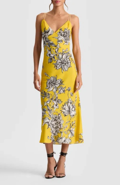 Alice And Olivia Kiro Blooming Wild Golden Hour Midi Slip Dress In Yellow