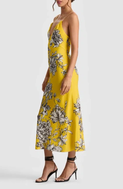 Alice And Olivia Kiro Blooming Wild Golden Hour Midi Slip Dress In Yellow