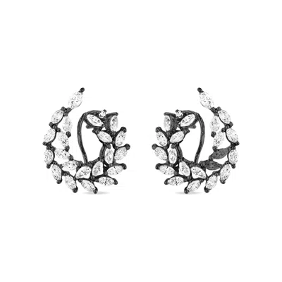 Sally Skoufis Women's Black / White Rediscovery Earrings With Man Made White Cz Diamond Stimulant In Sterling Silv In Multi