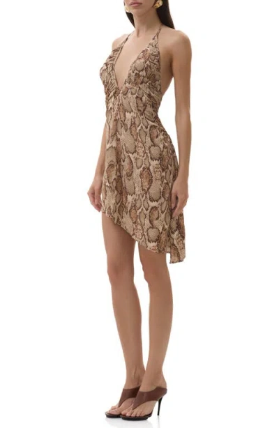 Afrm Sabrina Halter V-neck Mini Dress In Multi