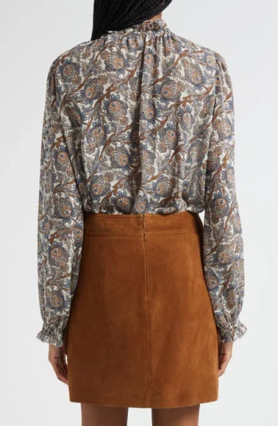 Veronica Beard Hickory Print Tie Neck Silk Blend Shirt In Multi