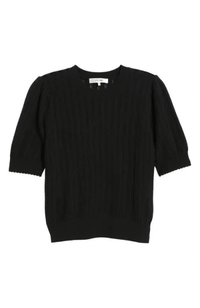 Frame The Ladder Pointelle Short Sleeve Cashmere Sweater In Black
