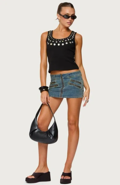 Edikted Beach Babe Pearly Button Tank In Black