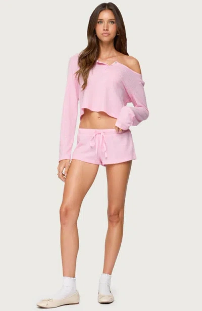Edikted Teddy Waffle Knit Drawstring Shorts In Pink