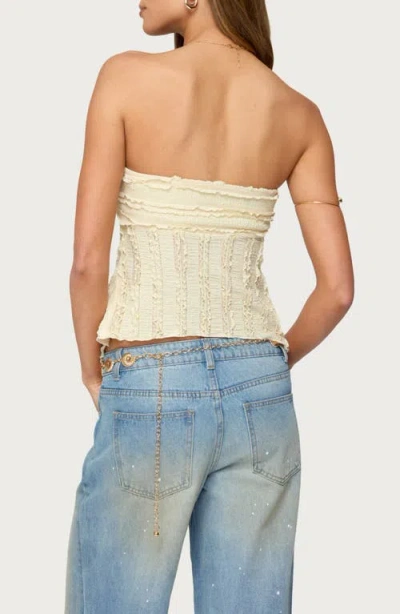 Edikted Textured Ruffle Split Front Strapless Top In Neutral