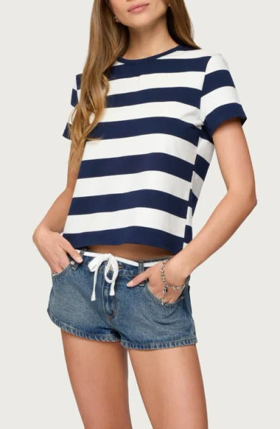 Edikted Valetta Stripe Stretch Cotton T-shirt In Blue