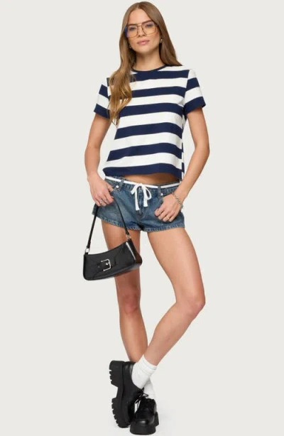 Edikted Valetta Stripe Stretch Cotton T-shirt In Blue
