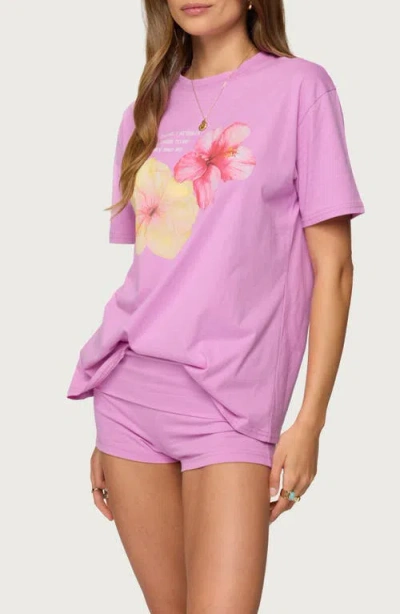 Edikted Fleur Hibiscus Graphic T-shirt In Pink