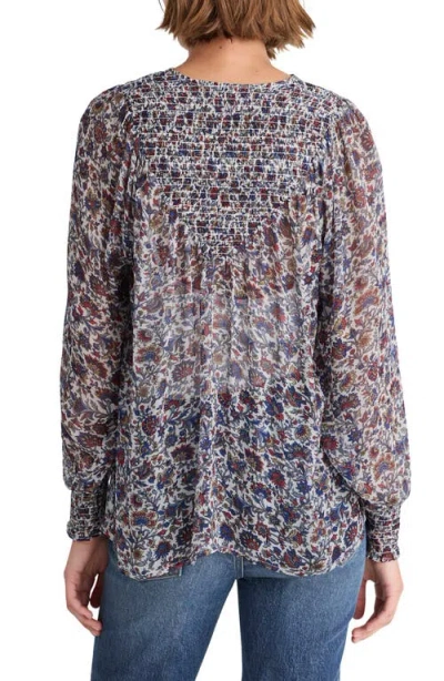 Madewell Smocked Split Crewneck Top In Multi