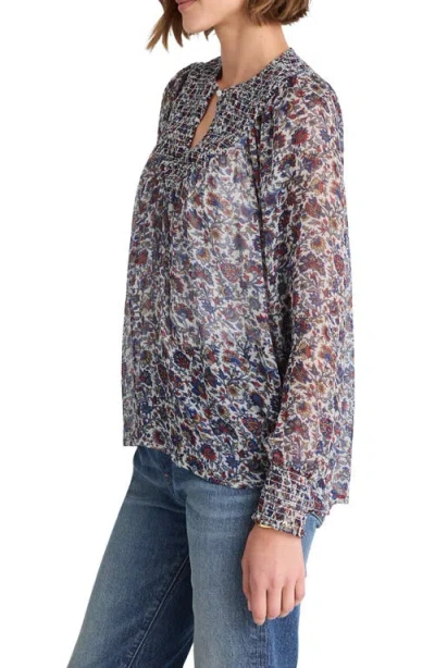 Madewell Smocked Split Crewneck Top In Multi