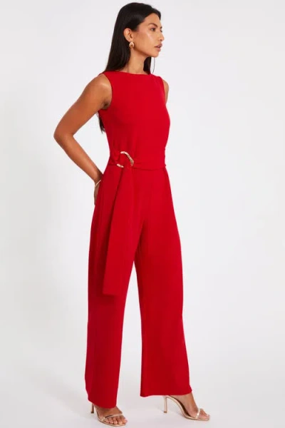 Quiz Scuba Crepe Jumpsuit With Gold Buckle In Red