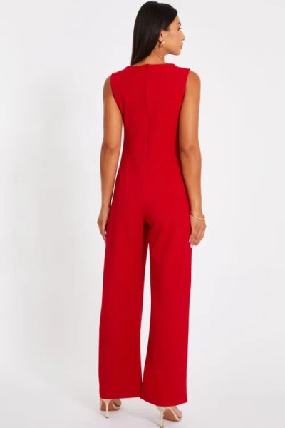 Quiz Scuba Crepe Jumpsuit With Gold Buckle In Red
