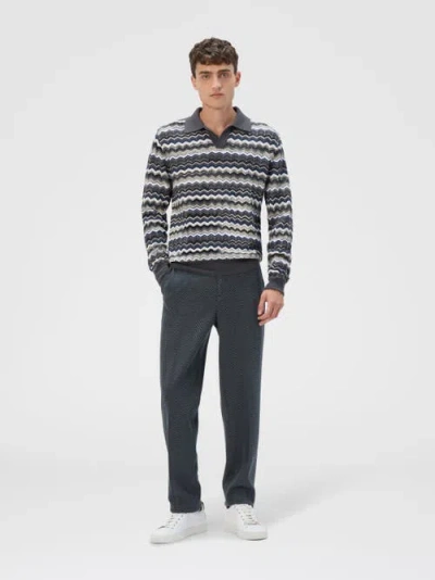 Missoni Mens Grey And Beige Tones Zig-zag Pattern Long-sleeve Cotton And Wool Polo Shirt In Gray