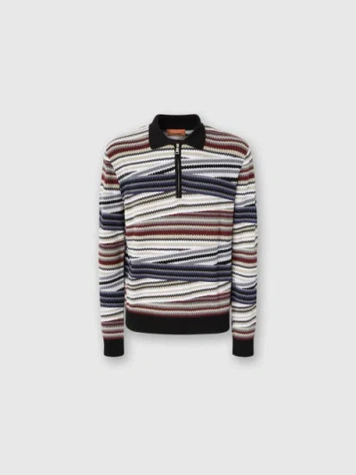 Missoni Langarm-poloshirt Mit Reissverschluss Und Gestreiftem Zickzack In Multi