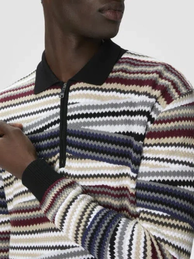 Missoni Langarm-poloshirt Mit Reissverschluss Und Gestreiftem Zickzack In Multi