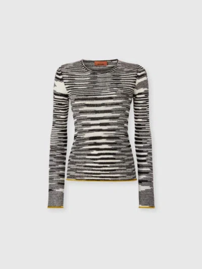 Missoni Crew Neck Sweater With Flame Pattern In Cashmere Blend In Black