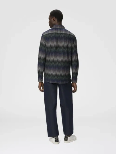 Missoni Mens Chevron Relaxed-fit Cotton-blend Shirt Blue And Green Tones