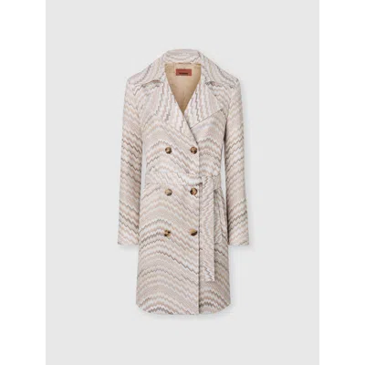 Missoni Double-breasted Trench Coat With Wavy Zigzag Pattern In Multi