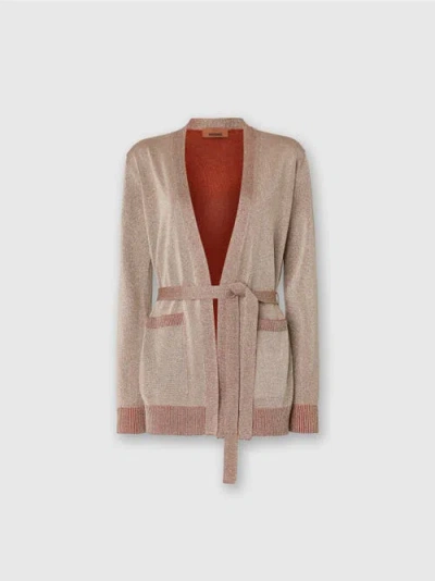 Missoni Womens Rose Gold Tones Belted Metallic Knitted Cardigan In Pink
