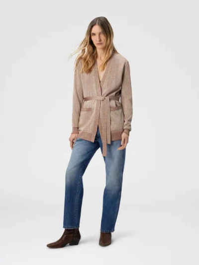 Missoni Womens Rose Gold Tones Belted Metallic Knitted Cardigan In Pink