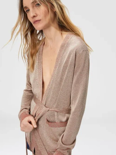 Missoni Womens Rose Gold Tones Belted Metallic Knitted Cardigan In Pink