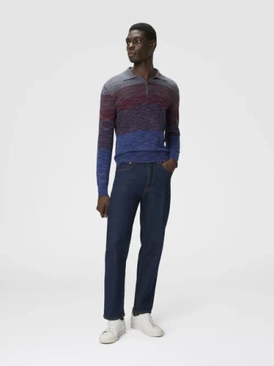 Missoni Long Sleeve Polo In Pure Wool With Flame Pattern In Multi
