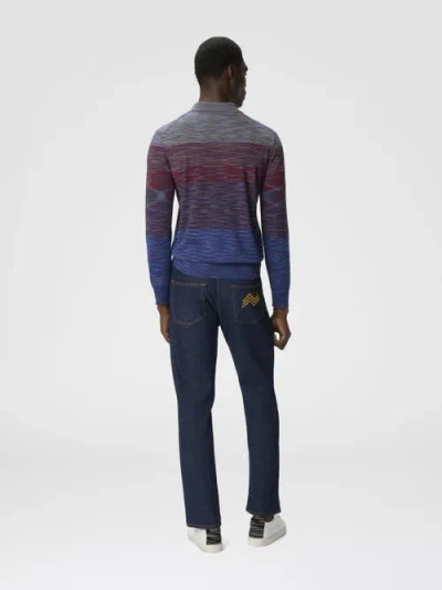 Missoni Long Sleeve Polo In Pure Wool With Flame Pattern In Multi