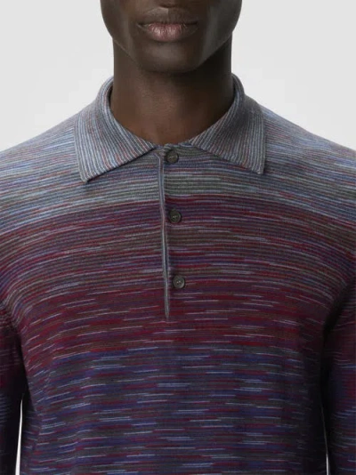 Missoni Long Sleeve Polo In Pure Wool With Flame Pattern In Multi