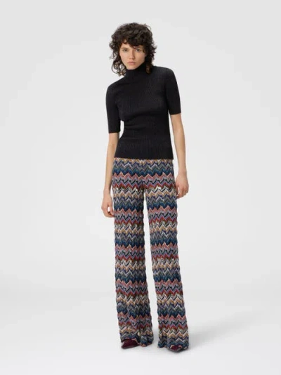 Missoni Short-sleeved Turtleneck In Glitter-effect Viscose In Black