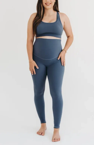 Axk Athletic Maternity Legging With Scrunch Butt Design And Supportive Belly Band In Blue