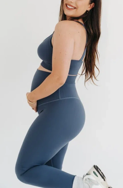 Axk Athletic Maternity Legging With Scrunch Butt Design And Supportive Belly Band In Blue