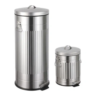 Happimess Theo Retro 8-gallon Step Trash Can With Soft-close Lid And Mini Trash Can In Metallic