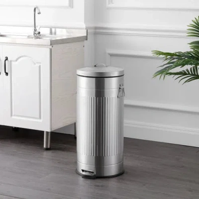 Happimess Theo Retro 8-gallon Step Trash Can With Soft-close Lid And Mini Trash Can In Metallic