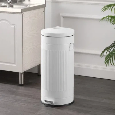 Happimess Theo Retro 8-gallon Step Trash Can With Soft-close Lid And Mini Trash Can In White
