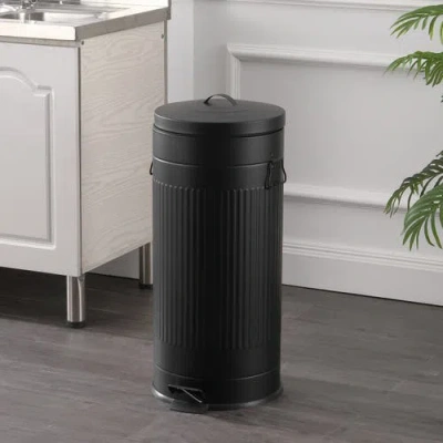 Happimess Theo Retro 8-gallon Step Trash Can With Soft-close Lid And Mini Trash Can In Black