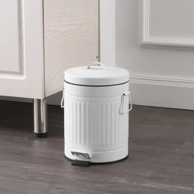 Happimess Theo Retro 8-gallon Step Trash Can With Soft-close Lid And Mini Trash Can In White