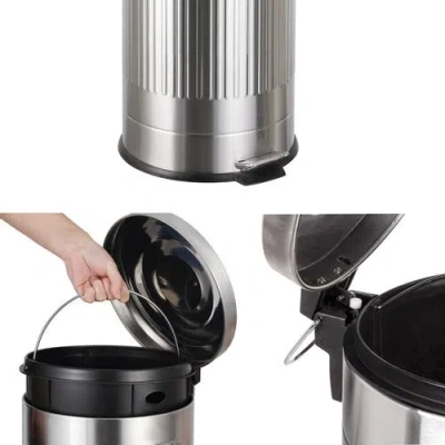 Happimess Theo Retro 8-gallon Step Trash Can With Soft-close Lid And Mini Trash Can In Metallic