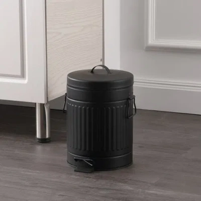 Happimess Theo Retro 8-gallon Step Trash Can With Soft-close Lid And Mini Trash Can In Black
