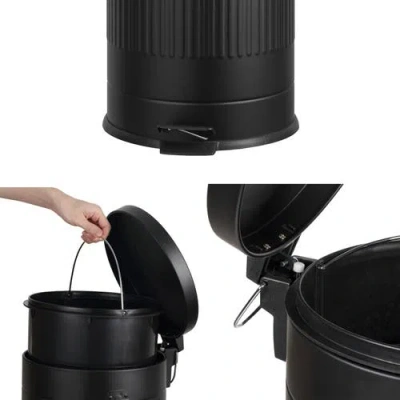Happimess Theo Retro 8-gallon Step Trash Can With Soft-close Lid And Mini Trash Can In Black