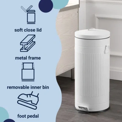 Happimess Theo Retro 8-gallon Step Trash Can With Soft-close Lid And Mini Trash Can In White