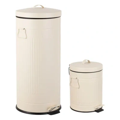 Happimess Theo Retro 8-gallon Step Trash Can With Soft-close Lid And Mini Trash Can In Neutral