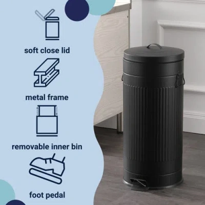 Happimess Theo Retro 8-gallon Step Trash Can With Soft-close Lid And Mini Trash Can In Black