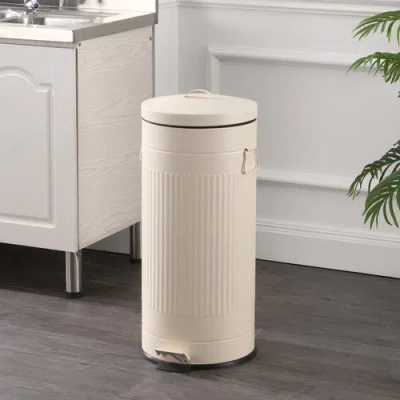 Happimess Theo Retro 8-gallon Step Trash Can With Soft-close Lid And Mini Trash Can In Neutral