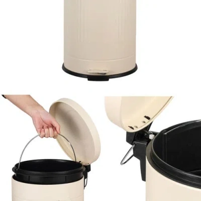Happimess Theo Retro 8-gallon Step Trash Can With Soft-close Lid And Mini Trash Can In Neutral