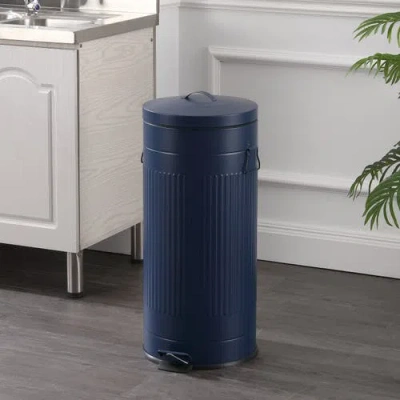 Happimess Theo Retro 8-gallon Step Trash Can With Soft-close Lid And Mini Trash Can In Blue