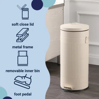 Happimess Theo Retro 8-gallon Step Trash Can With Soft-close Lid And Mini Trash Can In Neutral