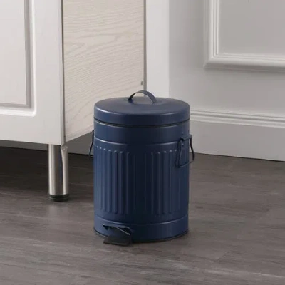 Happimess Theo Retro 8-gallon Step Trash Can With Soft-close Lid And Mini Trash Can In Blue